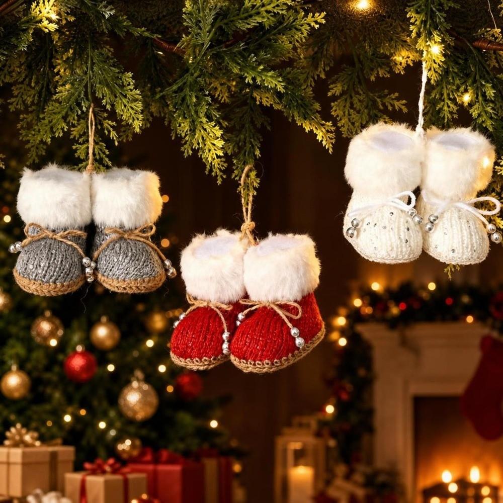 Elegant Knitted Christmas Shoes Ornament Handmade DIY Christmas Decorations for Xmas Tree