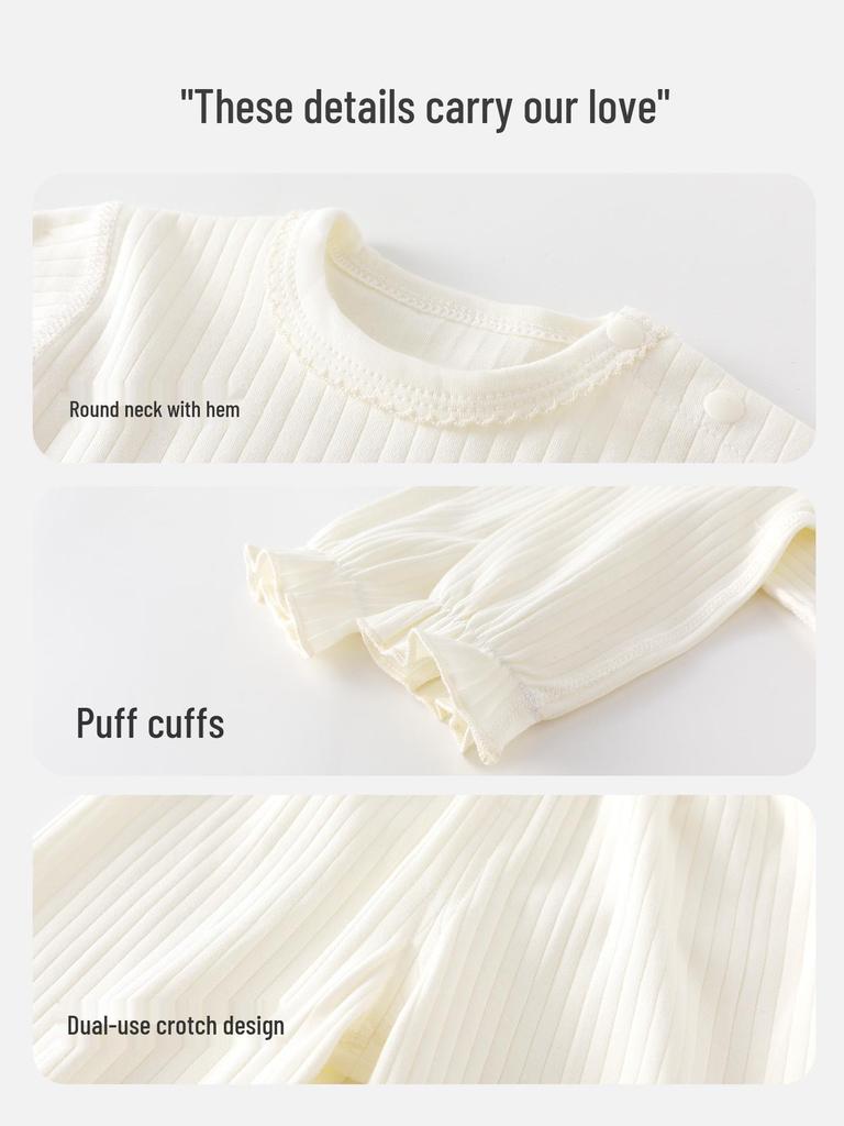 Baby Cotton Knit Lace Home Wear Set - Soft, Skin-Friendly, and Comfortable for Spring and Autumn