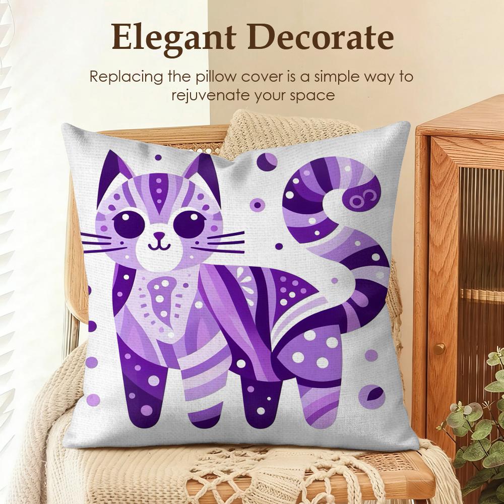Modern Art Cat Pattern Cushion Cover Natural Linen Organic Fabric DoubleSided Printing Sofa Home Decor Gift Pillow Case