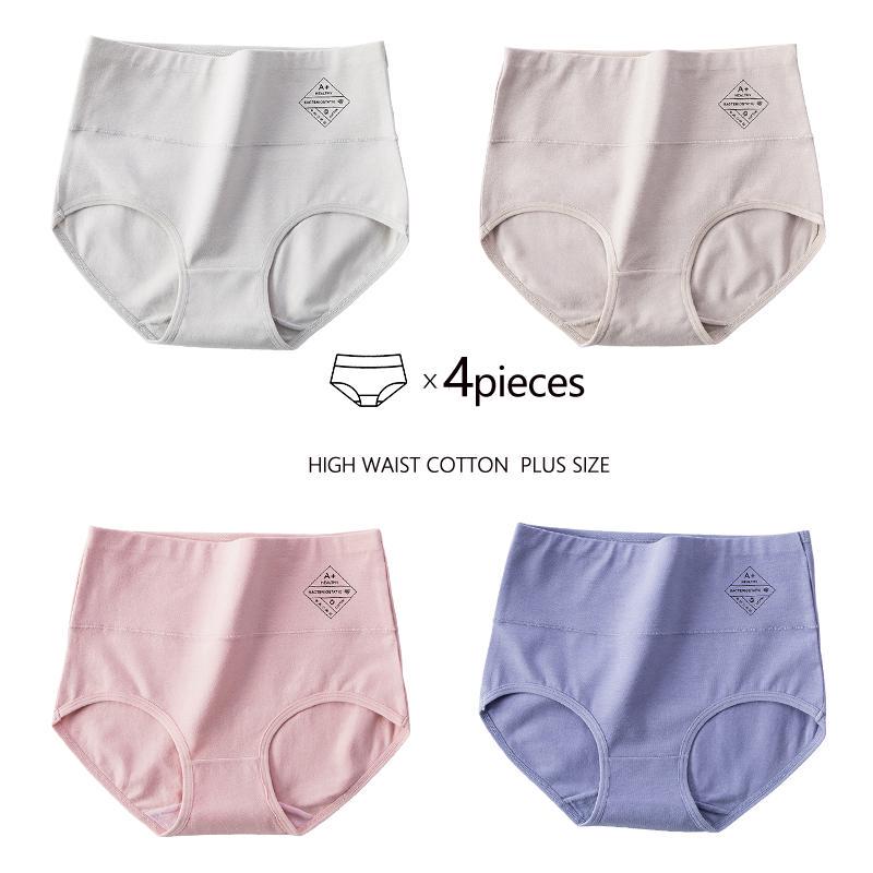 LANGSHA 4 шт., большие размеры M-5XL, трусики с высокой талией, женское мягкое хлопковое нижнее белье, трусы с принтом, женское нижнее белье
