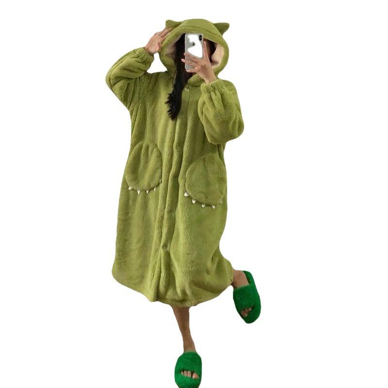 Уютная бархатная ночная рубашка с капюшоном и рисунком больших глаз - женская зимняя пижама свободного кроя из кораллового флиса 2024 года для пар