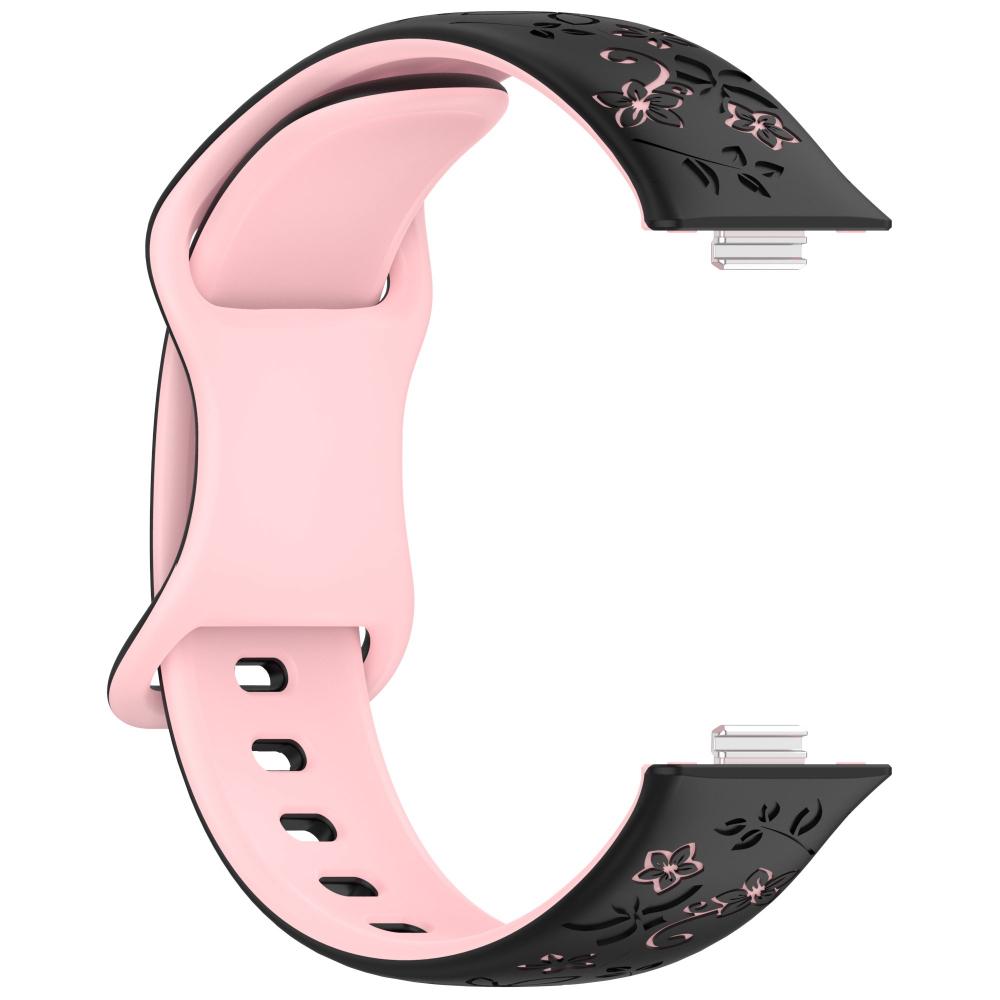 Two‑Color Embossed Floral Silicone Watch Band with Butterfly Clasp for Huawei Watch Fit 3 / 4 / 5 / 4 Pro / 5 Pro