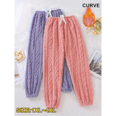 Пушистые и Плотные Пижамные Штаны с Бантом, Мохнатые Зимние Теплые Текстурные Штаны, Повседневные Модные Длинные Синие Штаны