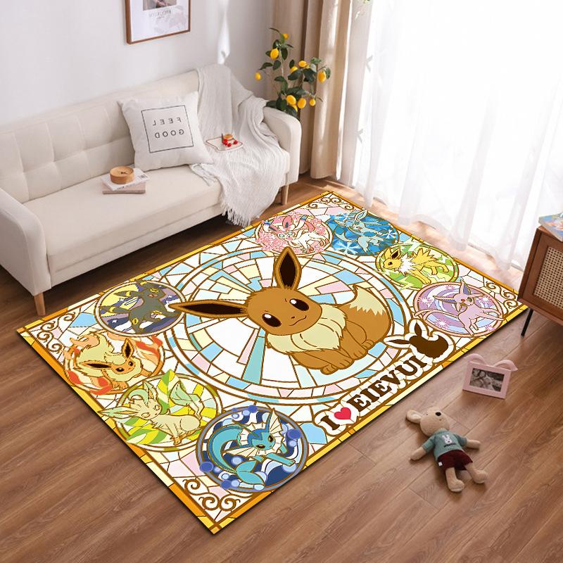 Japanese Anime Pokemon Pikachu Eevee Large Area Rug 3D Carpet Home for Living Room Kids Bedroom Sofa Doormat Children Floor Ma