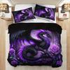[Gothic Style Bedding] 2/3pcs Dark Purple Dragon and Rose Bedding Set, 1 Duvet Cover + 1/2 Pillowcases) Christmas Gift