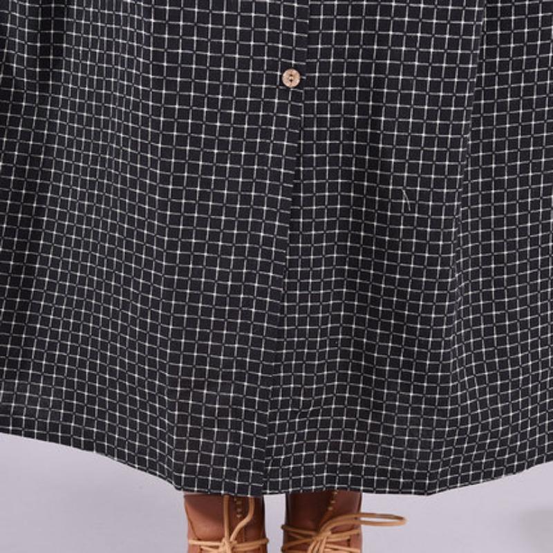 Plaid Dress Women's New Autumn and Winter Plus-size Loose Retro Over Knee Meat Cover Black Mid-length Dress
