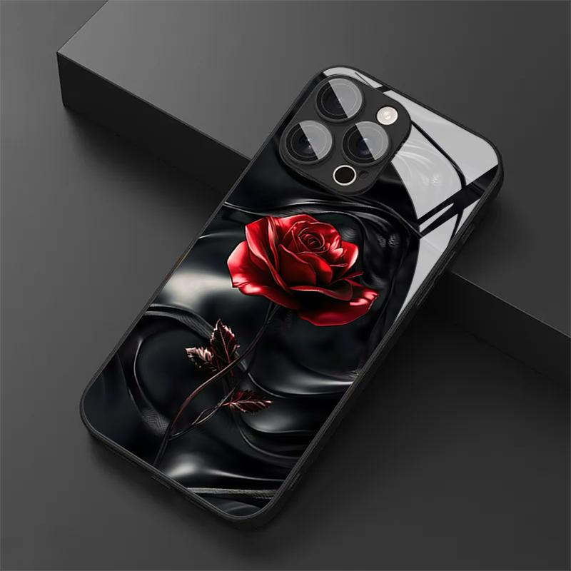 Премиальный чехол из закаленного стекла с красными розами для iPhone 18 17 Pro Max 16 15 14 Plus 13 12 11 Pro Max 16E 17Air X XR XS 7 8