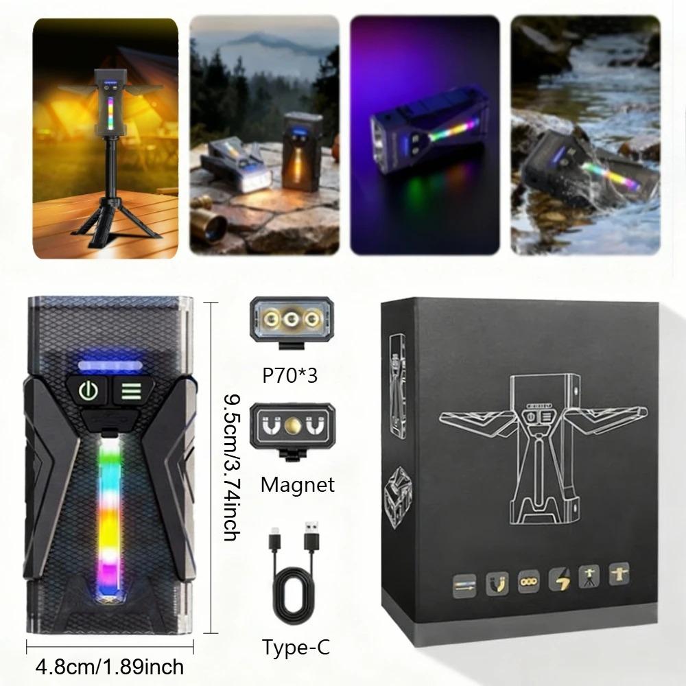 Перезаряжаемый EDC фонарик с RGB боковым светом Супер яркий карманный фонарик Водонепроницаемый для повседневного ношения/Кемпинга/Чрезвычайных ситуаций