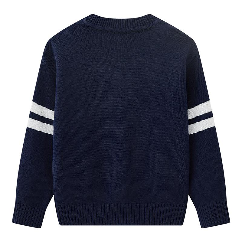 Вязаный кардиган с V-образным вырезом и вышивкой для детей среднего и старшего возраста, куртка с длинными рукавами, весенне-осенний хлопковый вязаный кардиган для мальчиков и девочек