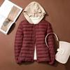 Light and thin hooded down jacket women's short white duck down with coat, light and fashionable, slim, collarless liner