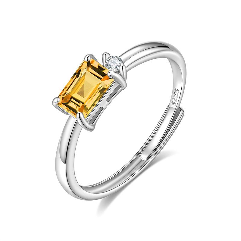 S925 Silver Natural Crystal Open Ring, Adjustable Size, Elegant Simple Finger Ring, Fashion Jewelry Accessory for Girls, Gift for Girlfriend