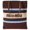 MIU MIU Плетеная сумка-тоут на плечо с вышитым логотипом спереди из хлопка Женские сумки Какао Светло-голубой Натуральный 5BG248_2DO3_F04EM_V_OR1