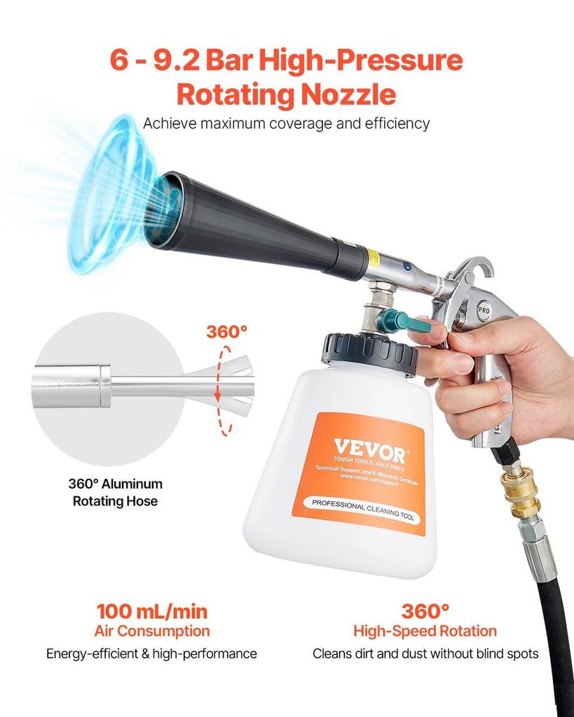 Car Cleaning Gun 6-9.2Bar High-Pressure Air Blow Gun with 1L Liquid Bottle