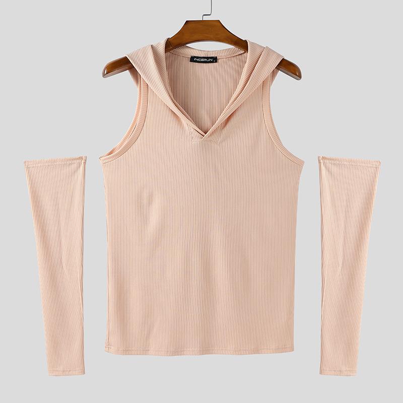 INCERUN Мужские безрукавные рубчатые повседневные облегающие майки с капюшоном и рукавами