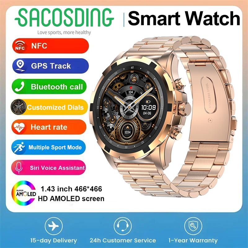 SACOSDING Amoled Screen Bluetooth Call Ai Voice Smartwatch Blood Pressure Men Women Smartwatch Waterproof Sport Smartwatch For Android