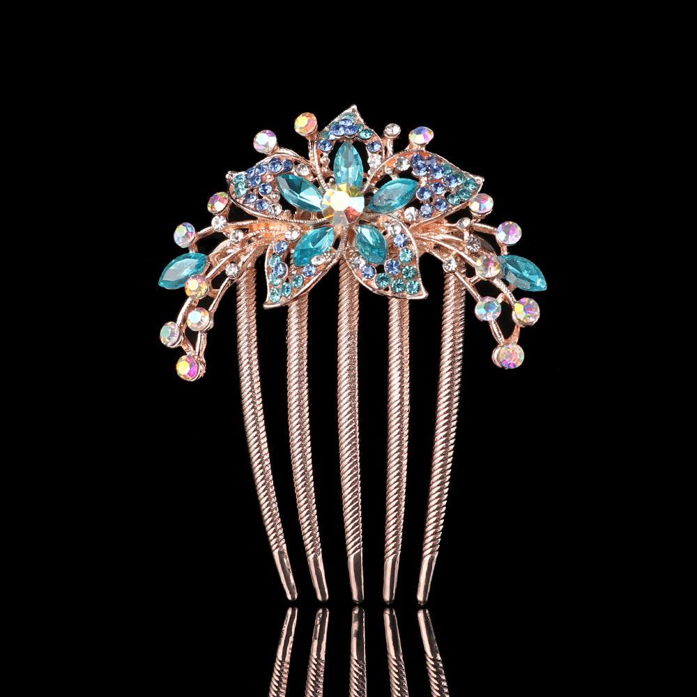 Luxury Hair Accessories Elegant Hair Comb Inlaid Flower Hairpin Shiny Rhinestone