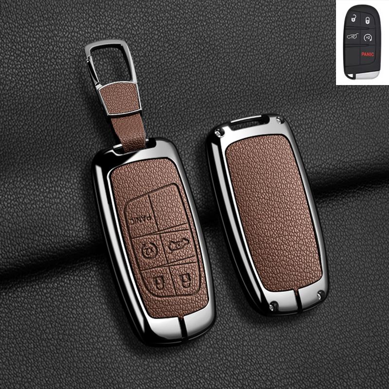 Zinc Alloy Leather Car Key Case Cover Shell for Dodge Ram 1500 Journey Charger Dart Challenger Durango Auto Keychain Accessories