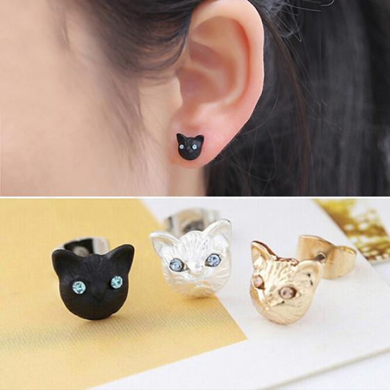 Women's Fashion Lovely Cat Head Design Ear Studs Earrings Piercing Jewelry Charm ARI
