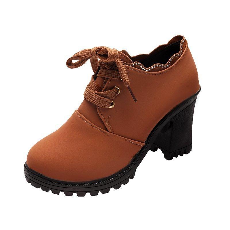 Women Ankle Boots Autumn Winter Buckle Zip Lace Up Short Boots Ladies Fashion Platform Shoes Female Chunky High Heels