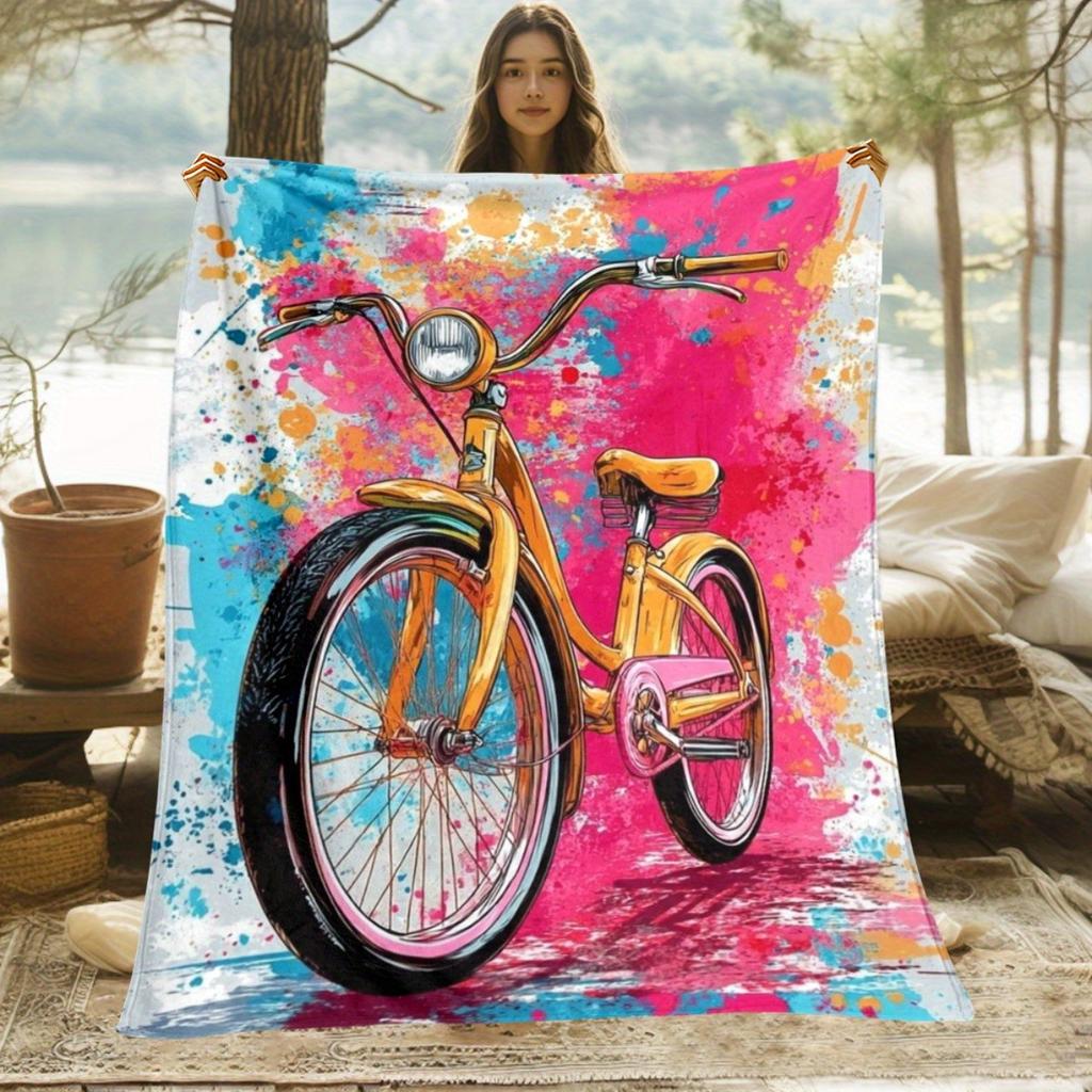 1 Blue Flannel Bicycle Blanket - Soft and warm, perfect for camping, sofas, beds, and chairs; a great holiday gift for boys