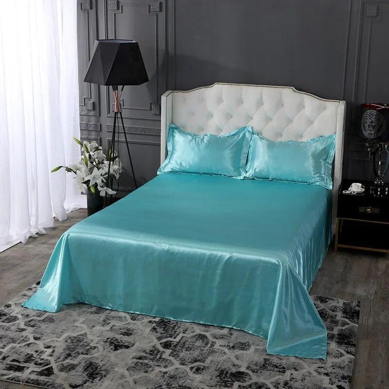 High End Rayon Queen Size Bed Sheet Set Luxury Solid Satin Silky Bedsheet Set High Quality Single Double Sheets and Pillowcase