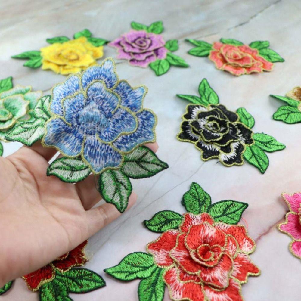 DIY Handmade Embroidery Flower Patch Polyester Fiber Floral Patches Embroidery Repair Patch Jeans