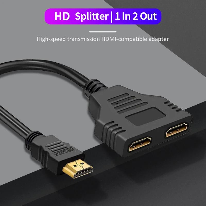1 In 2 Out HDMI Splitter 1080P Dual Port Y Splitter Cable for PC TV Xbox PS3 HDMI-compatible Splitter
