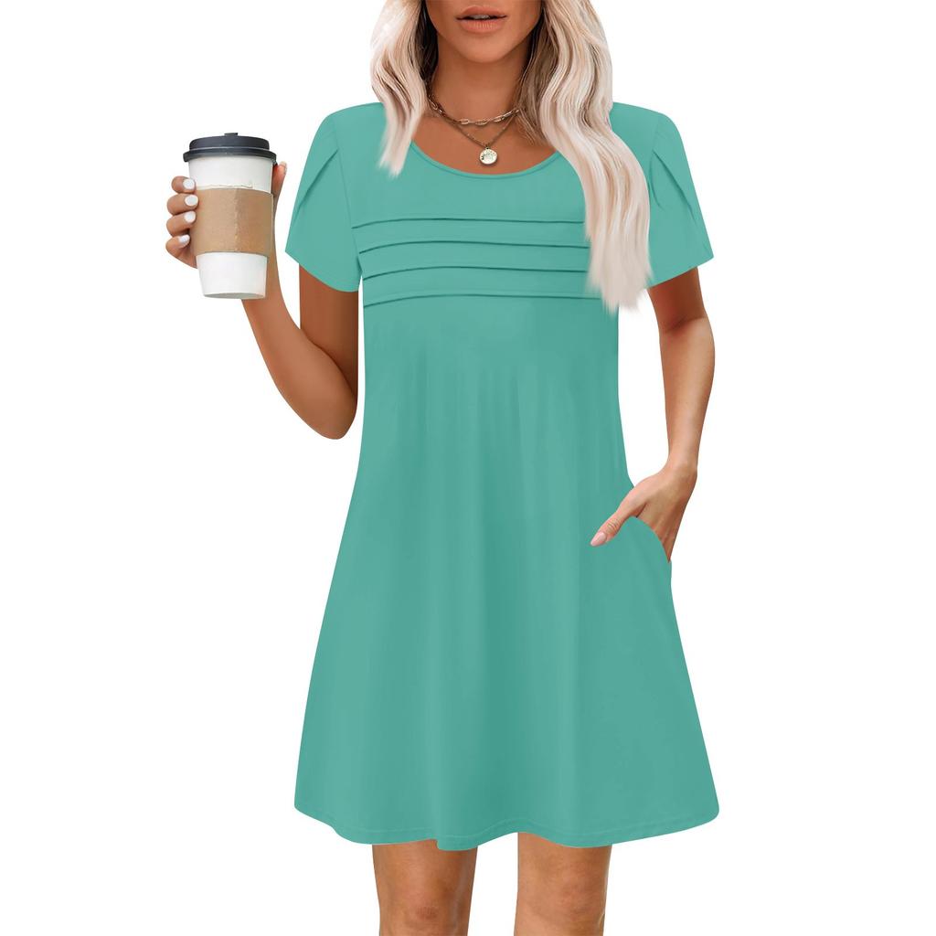 Женские летние повседневные лепестковые узкие полосатые плиссированные однотонные платья