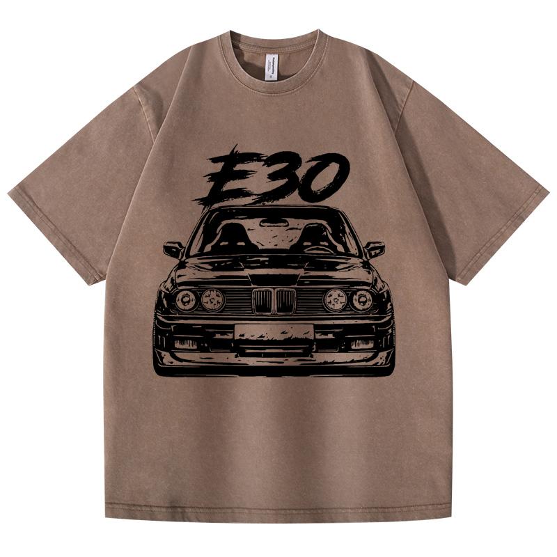 Футболка в стиле ретро с эффектом потертости E30 Car 100% хлопок футболка флисовая толстая теплая женская мужская хип-хоп футболка с круглым вырезом