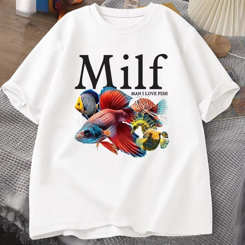Unisex I Love Fish MILF TShirt Funny Fish Lover TShirt Unisex FisherUnisex Cotton Unisexs TShirt Harajuku Street Top Fitness Streetwear