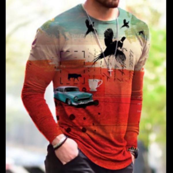 Весенне-осенний топ с круглым вырезом, с креативным 3D принтом в стиле граффити, модные повседневные мужские футболки с длинным рукавом