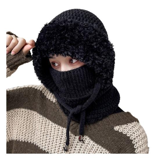 Вязаный головной убор однотонный 3-в-1 женская вязаная шапка шарф защита лица ветрозащитный для катания на лыжах походов на флисовой подкладке зимняя повязка на голову
