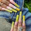 24pcs Reusable Adhesive Fake Nails French Long Ballet Pink Rose Contrast Line Press On Nails