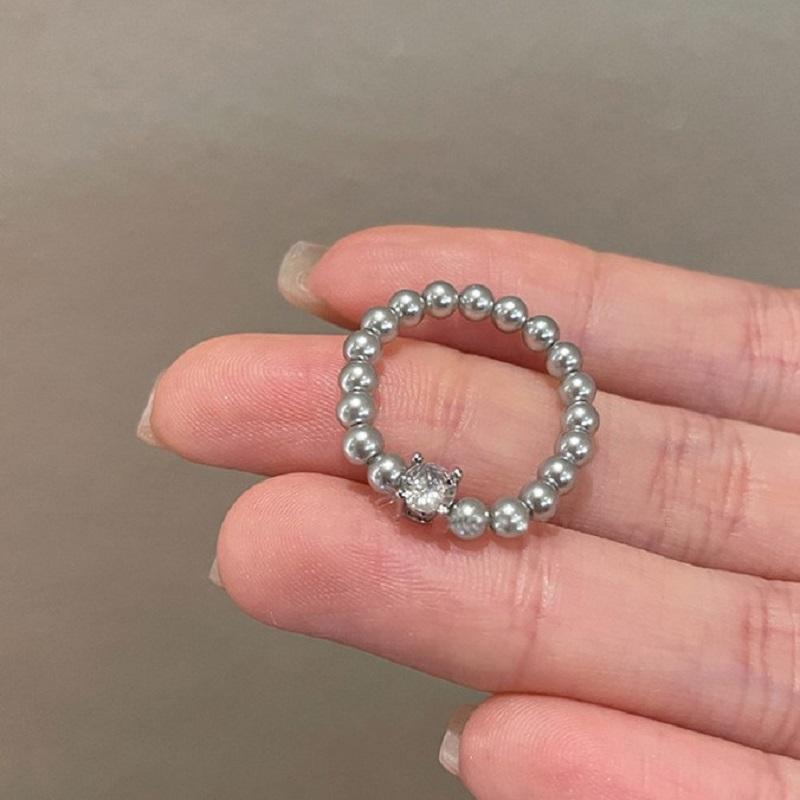 Модное кольцо-манжета с цепочкой из цинкового сплава цвета жемчуга для женщин, пар, простое металлическое двухслойное регулируемое кольцо, подарки невесте с цирконом