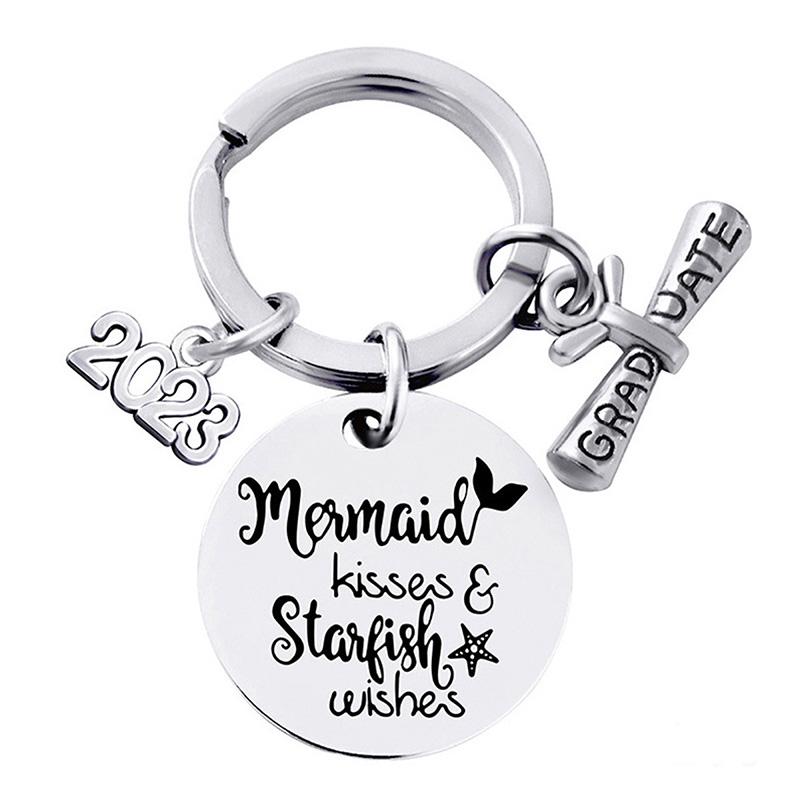 Graduation Gift Stainless Steel Keychain Rings Key Holder Creative Decorated Accessories