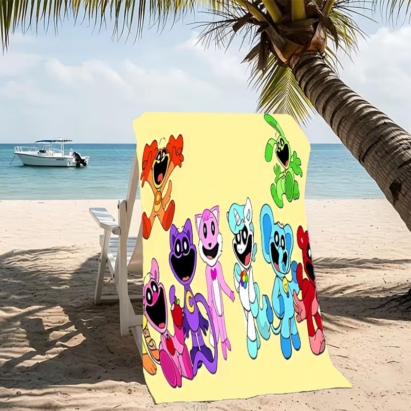 Beach Towel with Smiling Critters Pattern - soft,absorbent,machine washable Lightweight&Modern,swimming,Travel Essentials