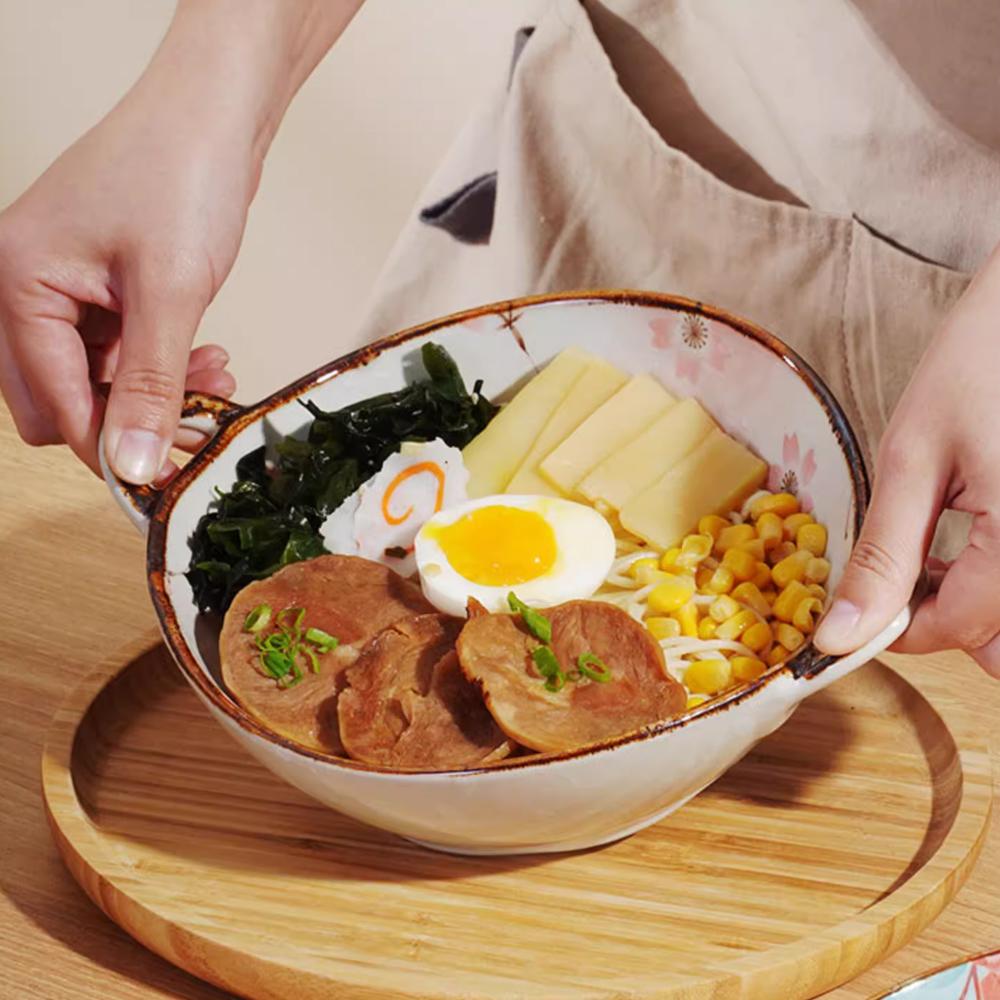 7,5-дюймовая японская домашняя миска для лапши, керамическая миска для супа с ручкой, миска для салата, пасты, кухонная посуда, микроволновая печь, посуда для выпечки