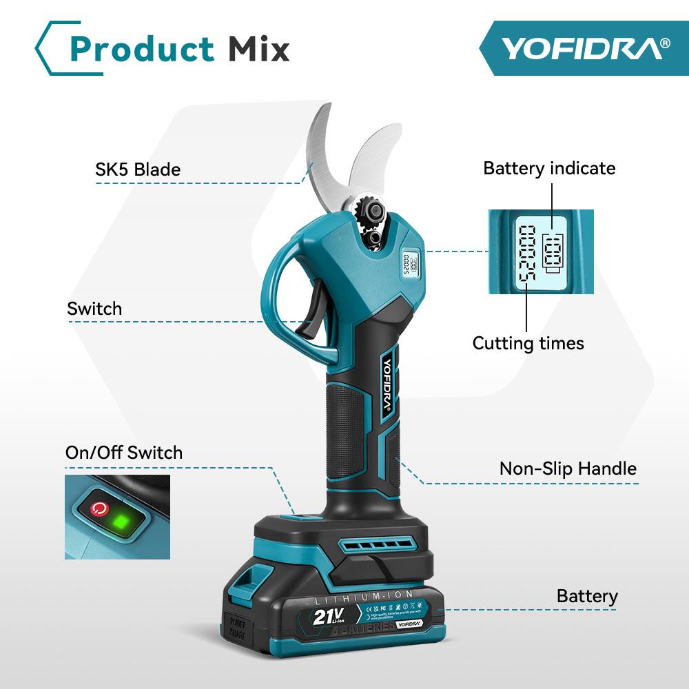 Yofidra 30 мм Бесщеточный Электрический Секатор 2 скорости Аккумуляторный Перезаряжаемый Кусторез Садовый инструмент Для аккумулятора Makita 21 В Штифт