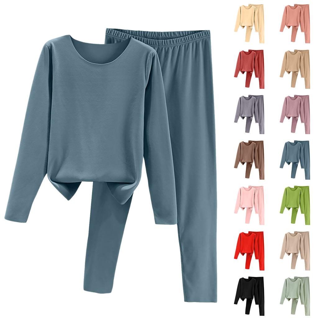 Ladies' Casual And Comfortable Long Sleeved Solid Color With Thick Velvet Sleepwear And Warm Pants Set