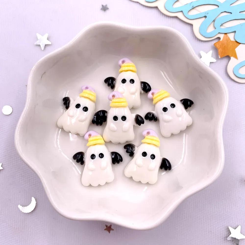 10 шт. смоляных красочных милых фигурок в виде ведьминой шляпы, кошки, летучей мыши, черепа, плоских камней, сделай сам, бант, украшение на Хэллоуин, аксессуары для скрапбукинга