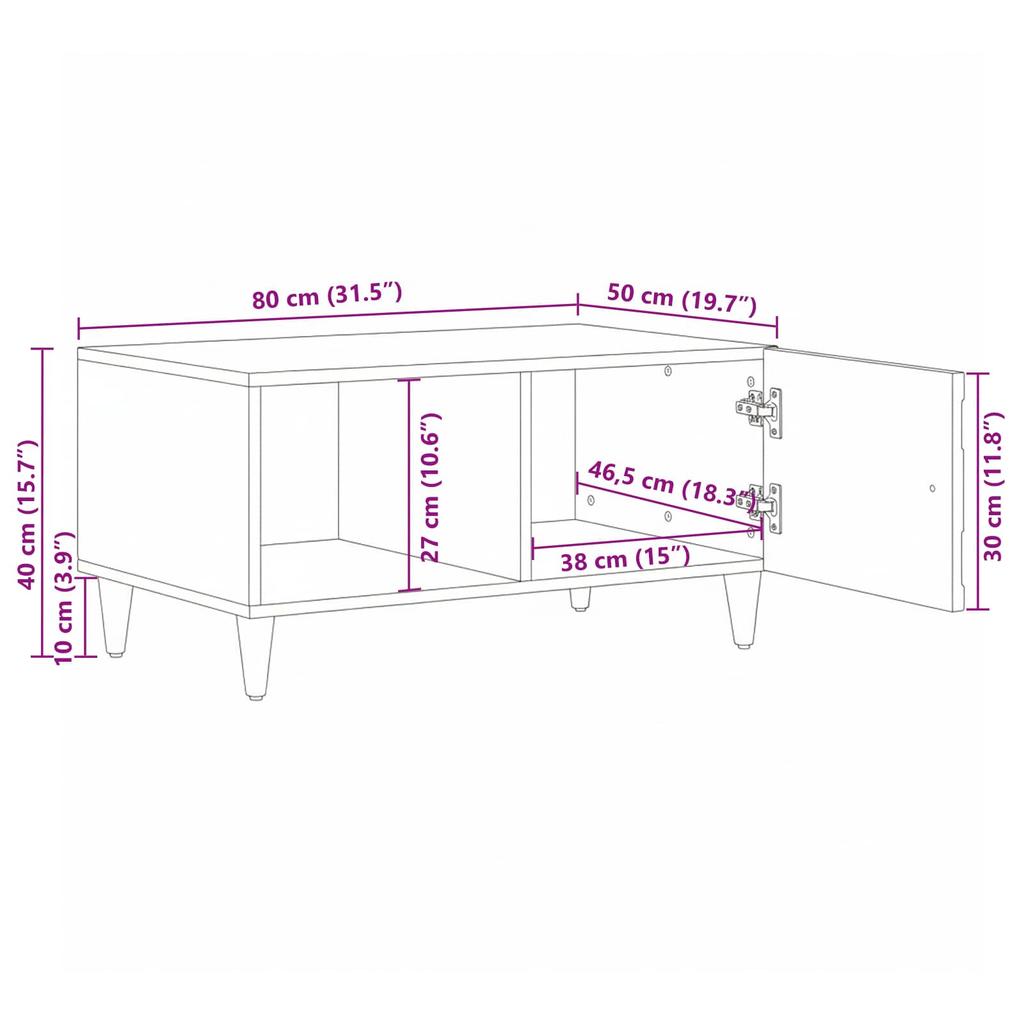 Coffee Table White 80 x 50 x 40 cm Solid Mango Wood