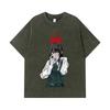275 GSM Washed T-shirts 100% Cotton Chainsaw Man V58 War Devil Print Unisex Heavy Cotton T Shirt