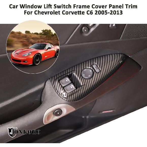 ABS Car Window Lift Switch Button Panel Frame Cover Trim Decoration Sticker For Chevrolet Corvette C6 2005-2013 Auto Glass Lift Switch Frame (Carbon