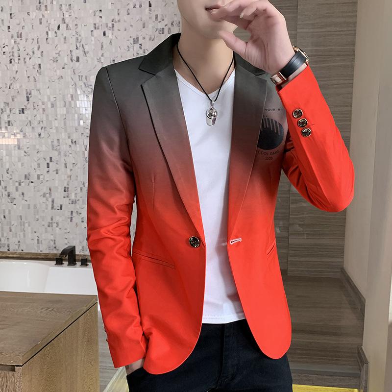 Блейзер Мужской Мужской Градиент Костюм Куртка Корейский Стиль Slim Fit Повседневная Мужская Мода Тенденция Платье Куртка