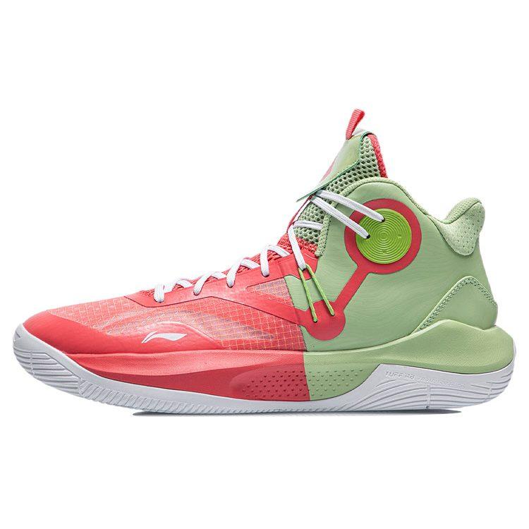 Баскетбольные кроссовки Li Ning Sonic 9 Team Мужские Средняя высота Нежный фруктовый зеленый/Ярко-оранжево-красный ABPR017-4