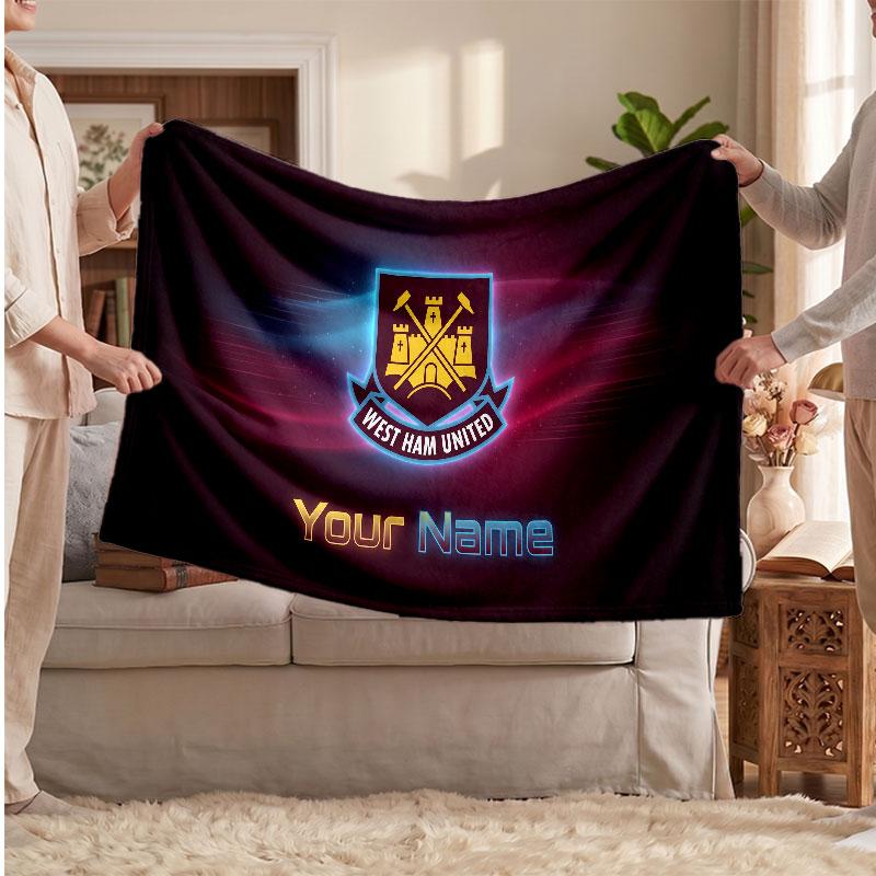 West Ham United football Personalized Fleece Blanket With Football Logo, Custom Name Text Soft Warm Home Throw Blanket