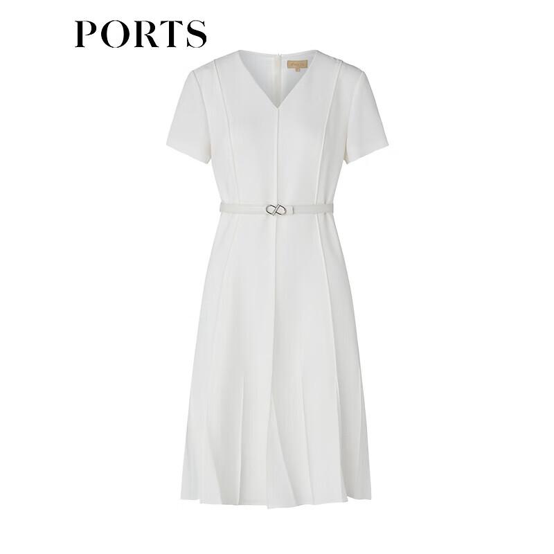 PORTS Women's Solid Short Sleeve V-Neck Belted Midi Dress