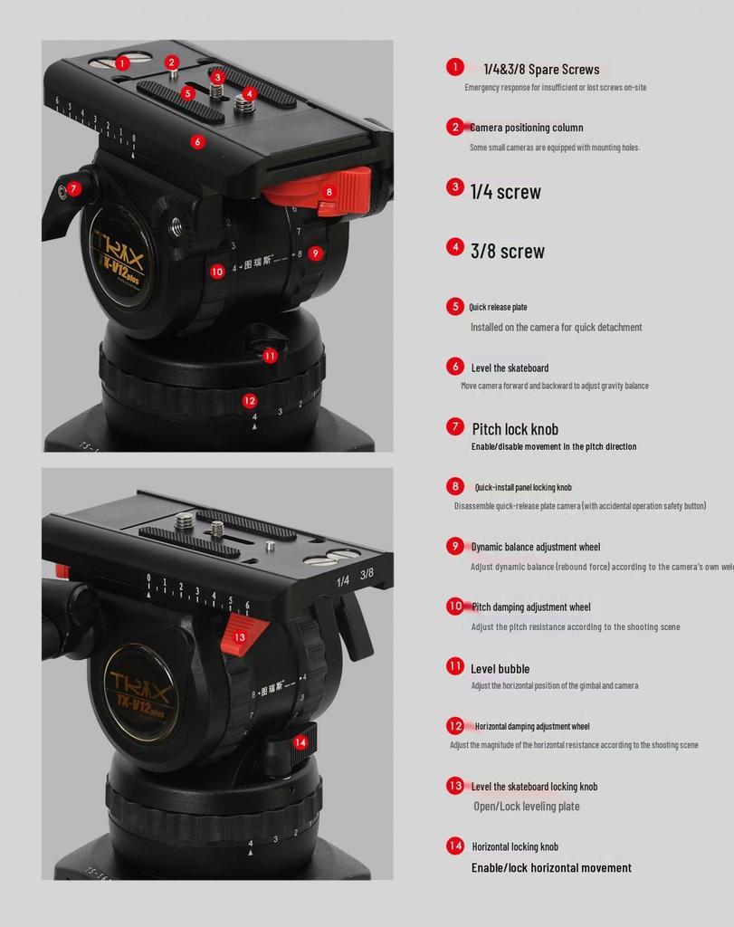 Гидравлическая штативная головка TX-V12L PLUS и алюминиевый штатив - Сплав вещательного качества
