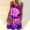 Женское мини-платье с принтом гигантских роз, без рукавов, вечернее платье, летнее пляжное платье, сарафан