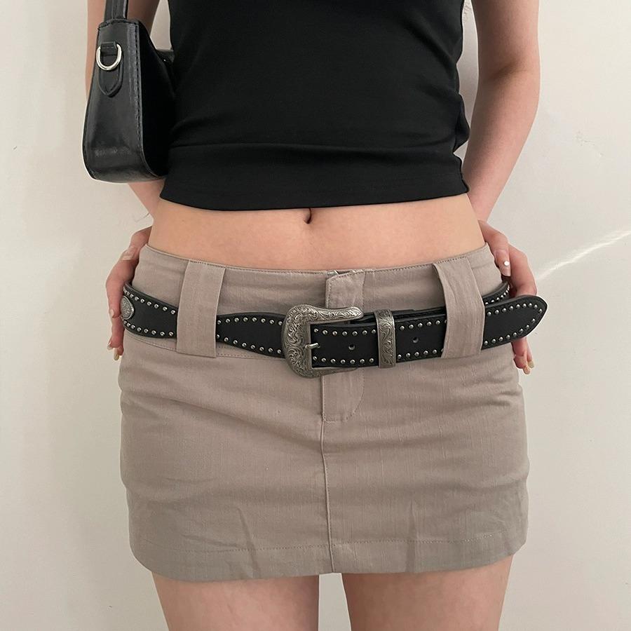 American Retro Belt Women'S 2024 Rivet Punk Style Belt Versatile With Jeans Belt Personalized Y2K Black
